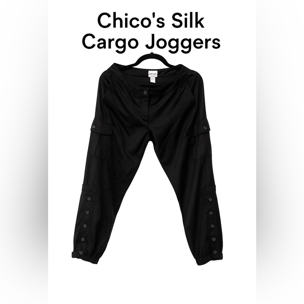 ⨠Chicoās Black Silk-Blend Cargo Jogger Pants Size 0.5 āØ
